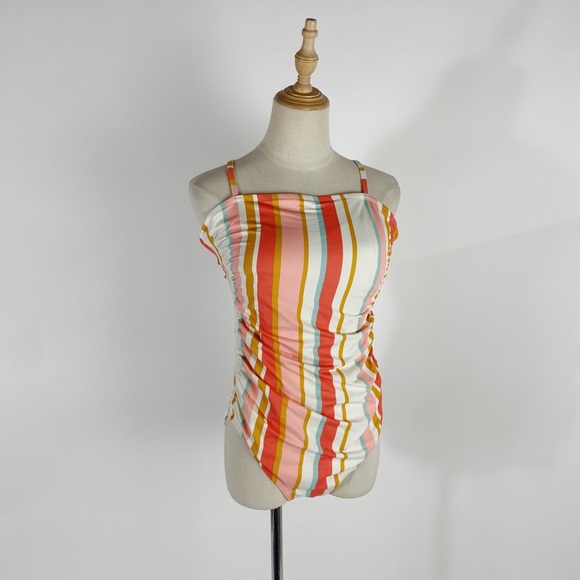 KONA SOL Striped Sherbet High Neck One Piece Swimsuit Womens Large - Picture 2 of 9